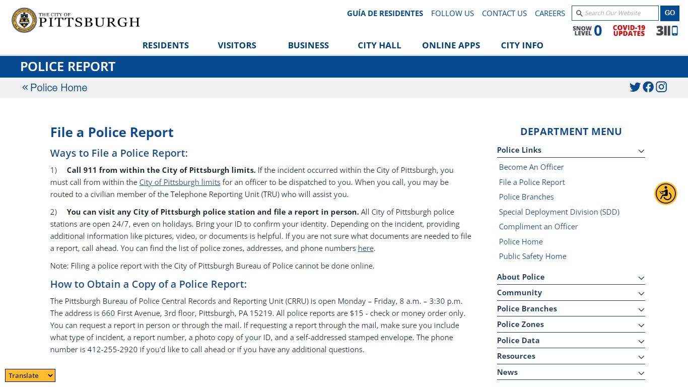 police report | pittsburghpa.gov